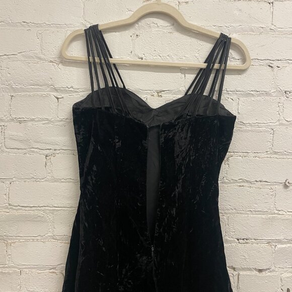 Vintage Crushed Velvet Black Dress Small - Picture 3 of 6